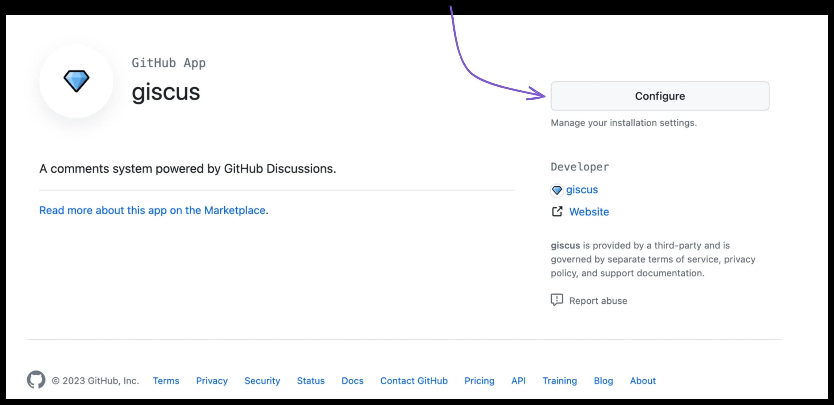 Giscus app page in GitHub Marketplace