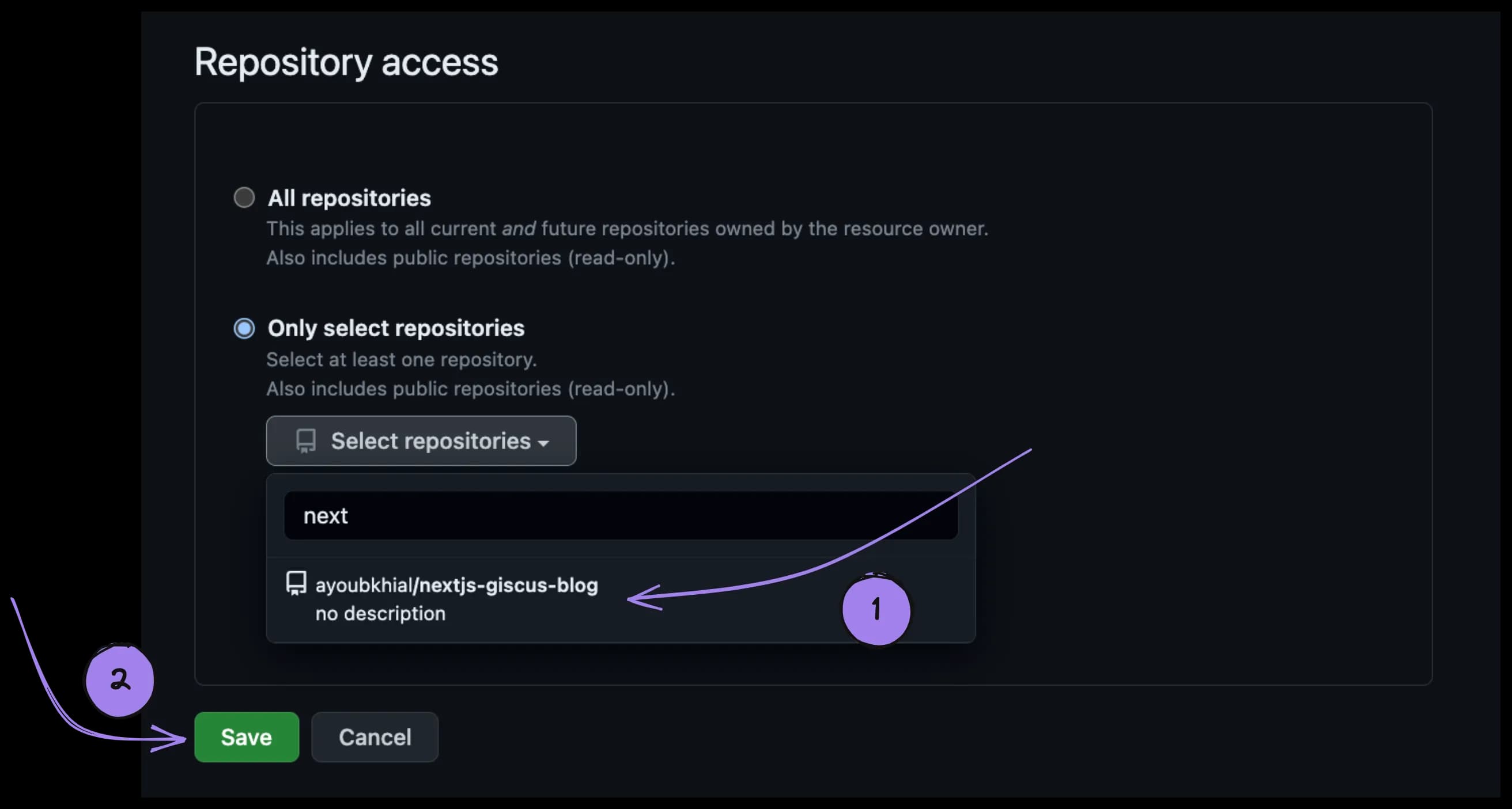 Giscus app repository access in GitHub Marketplace