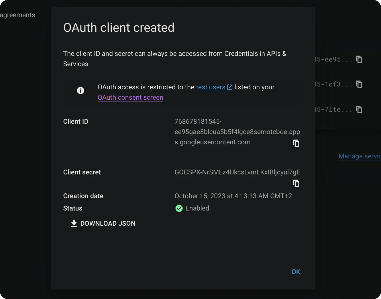 Google Console - Credentials Detail