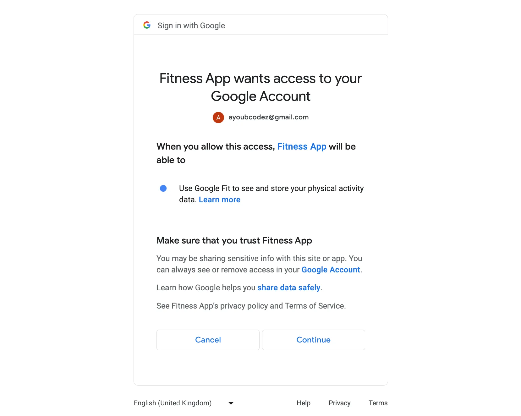 Google API Consent Screen - Grant/Deny Permissions