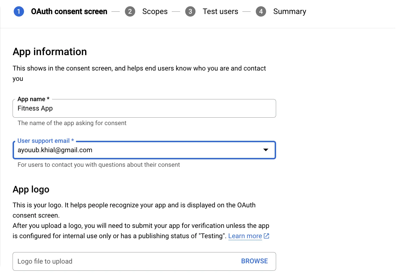 Google Console - OAuth Consent Screen Information
