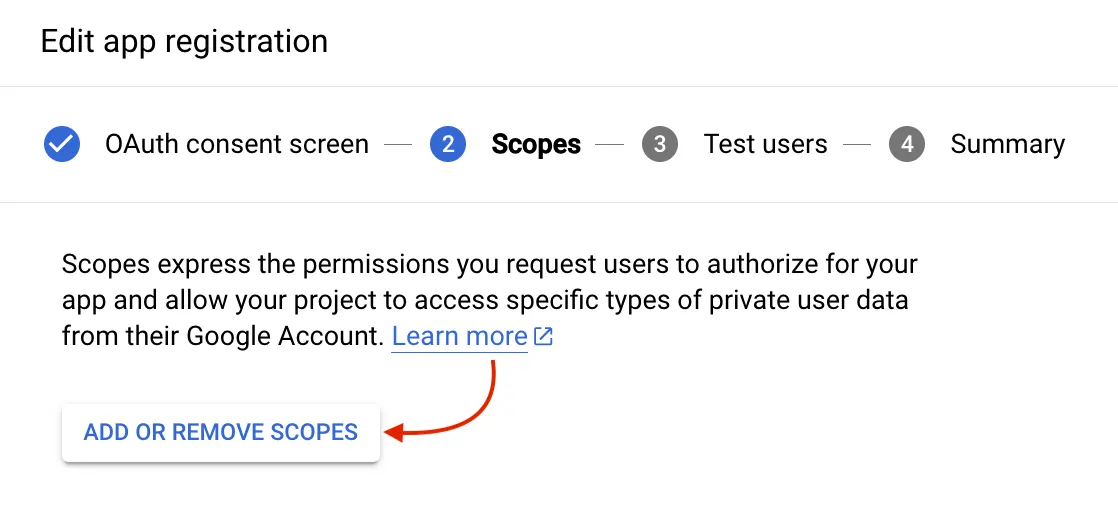 Google Console - OAuth Consent Screen Scopes