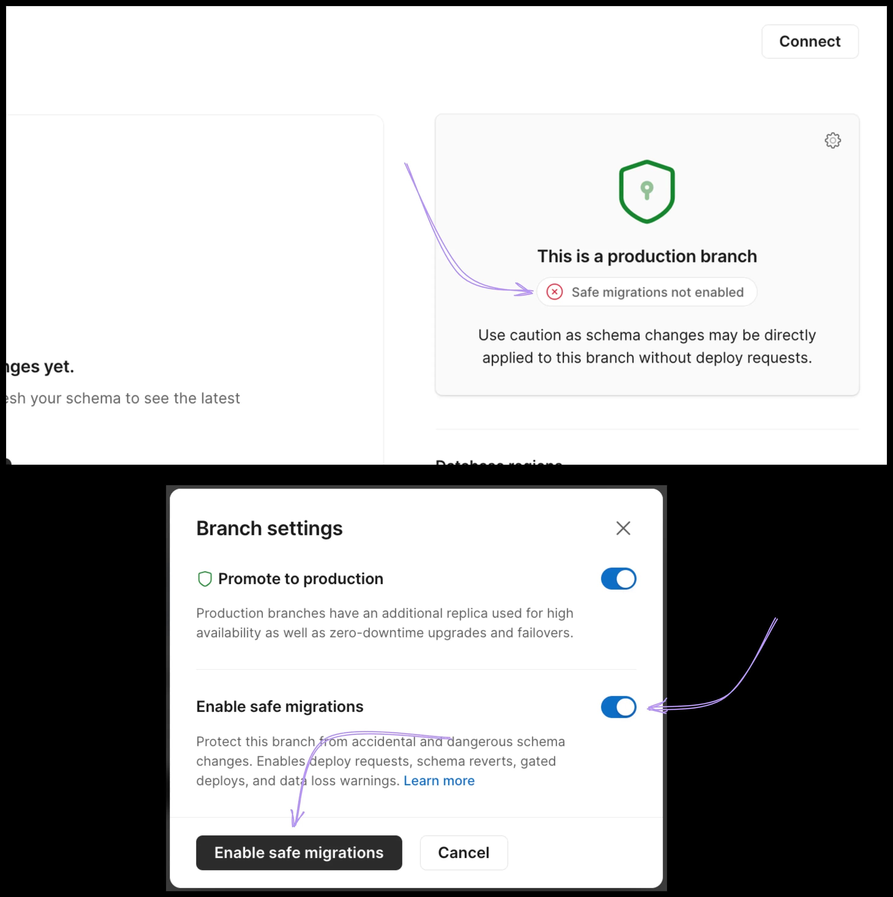 PlanetScale enable safe migrations