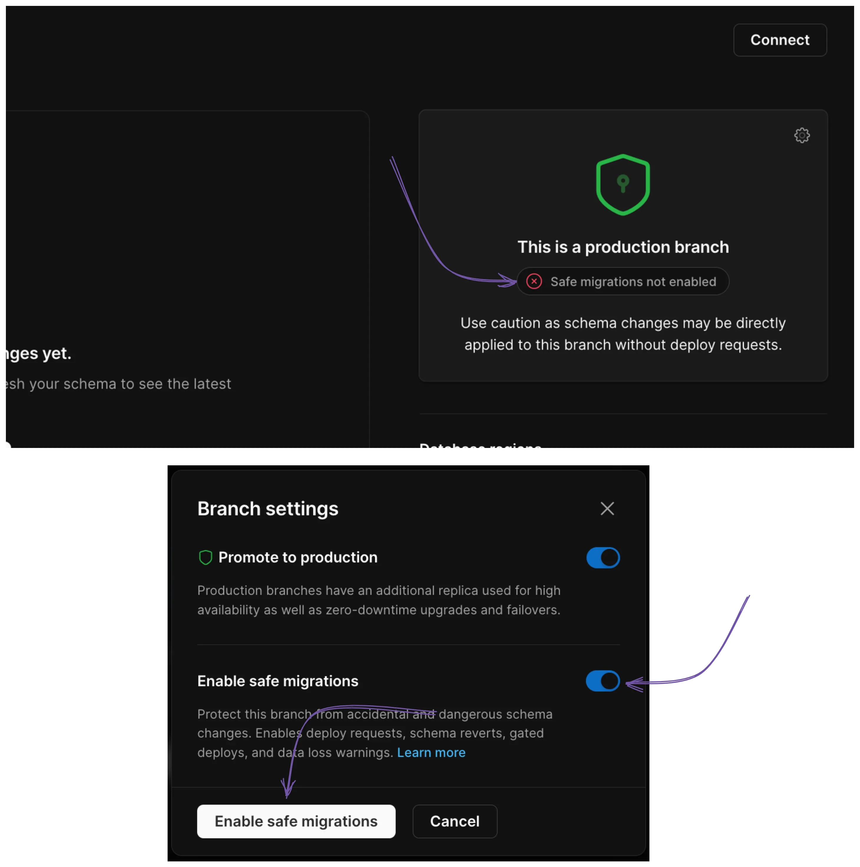 PlanetScale enable safe migrations