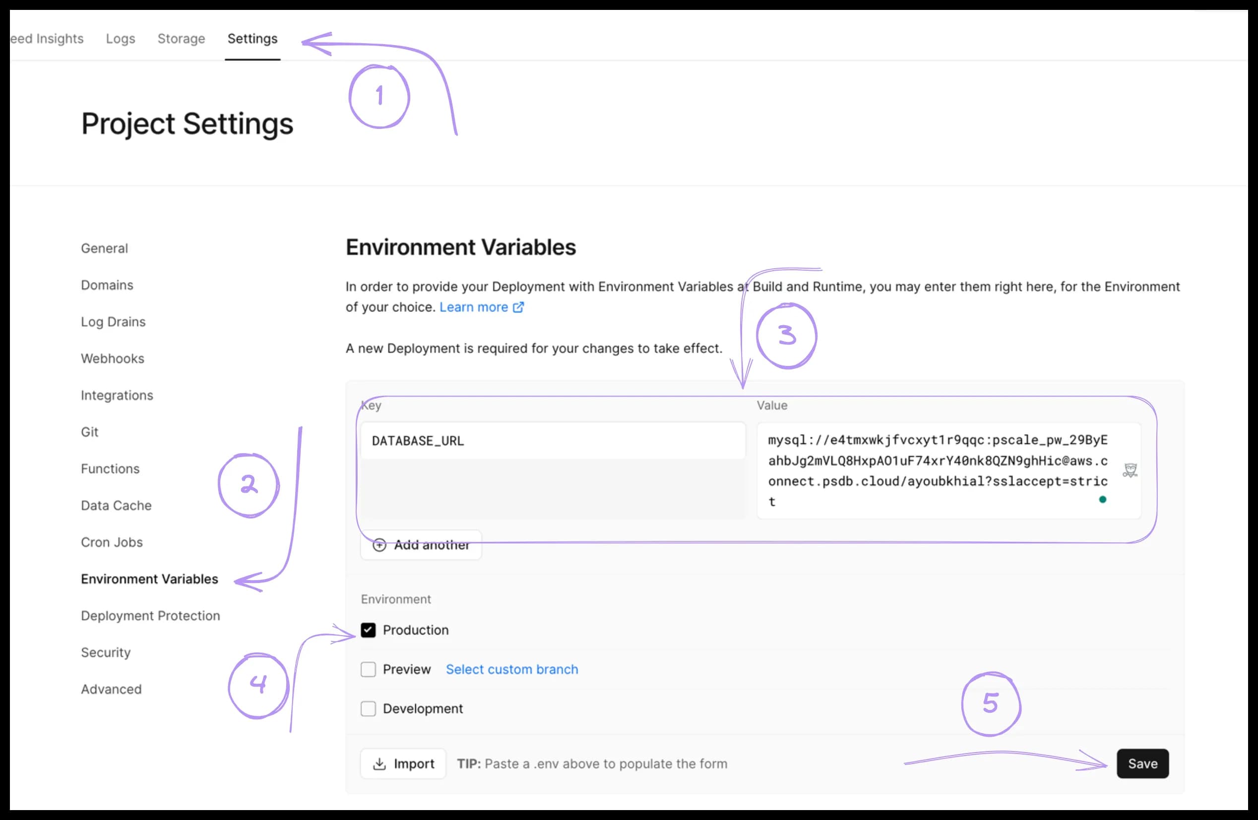 Vercel environment variables