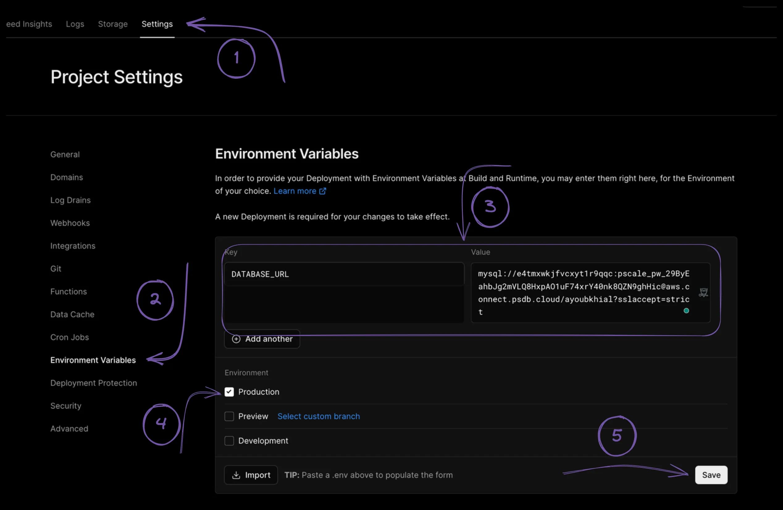 Vercel environment variables