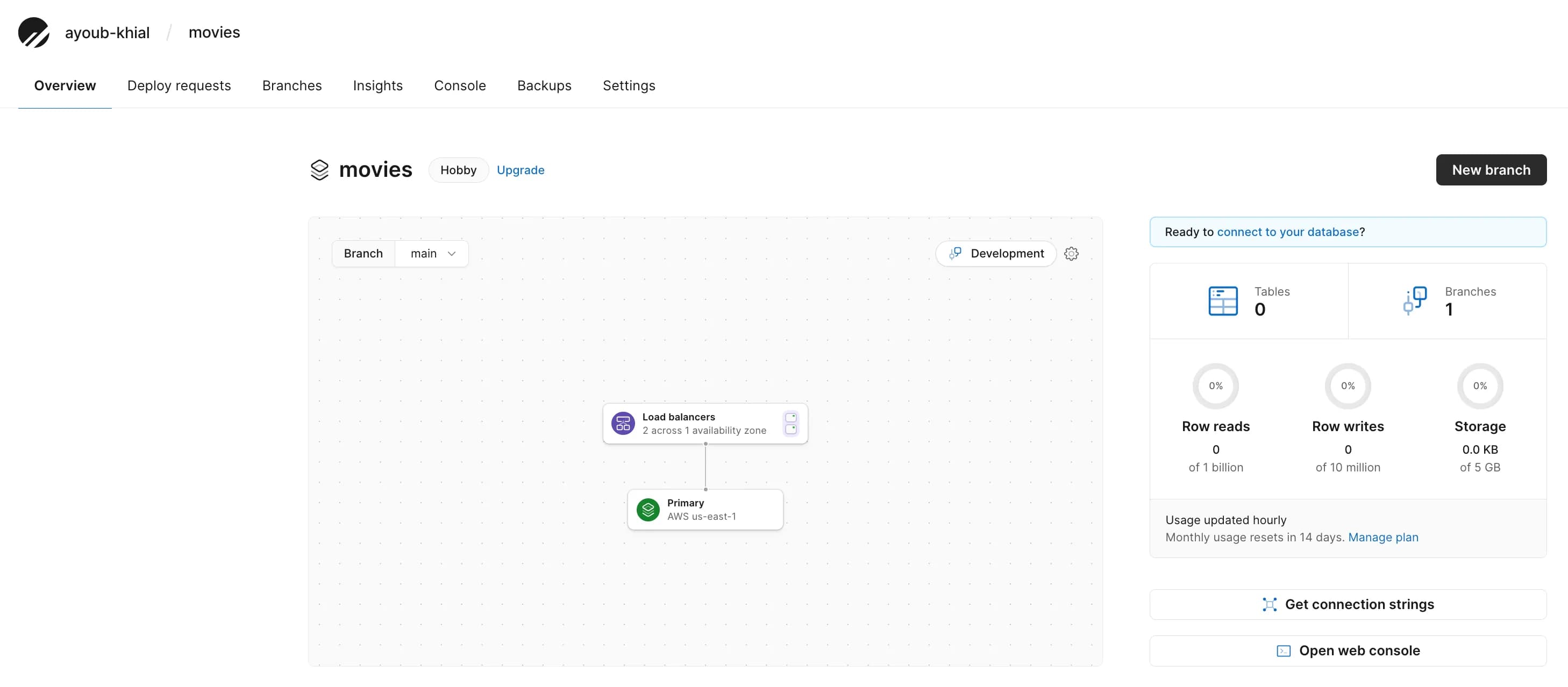 PlanetScale dashboard