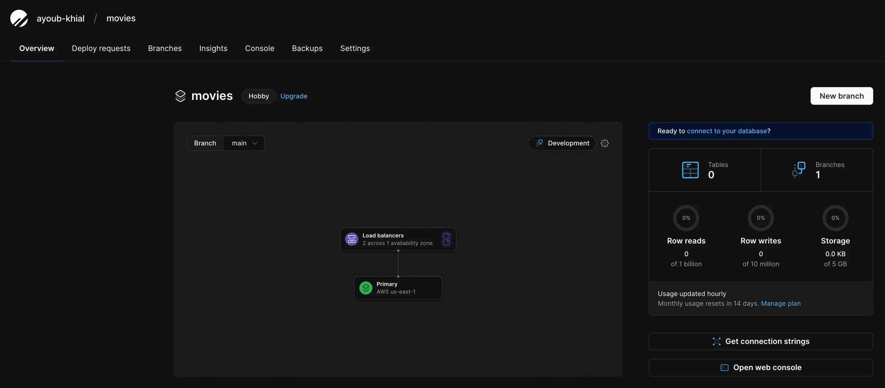 PlanetScale dashboard