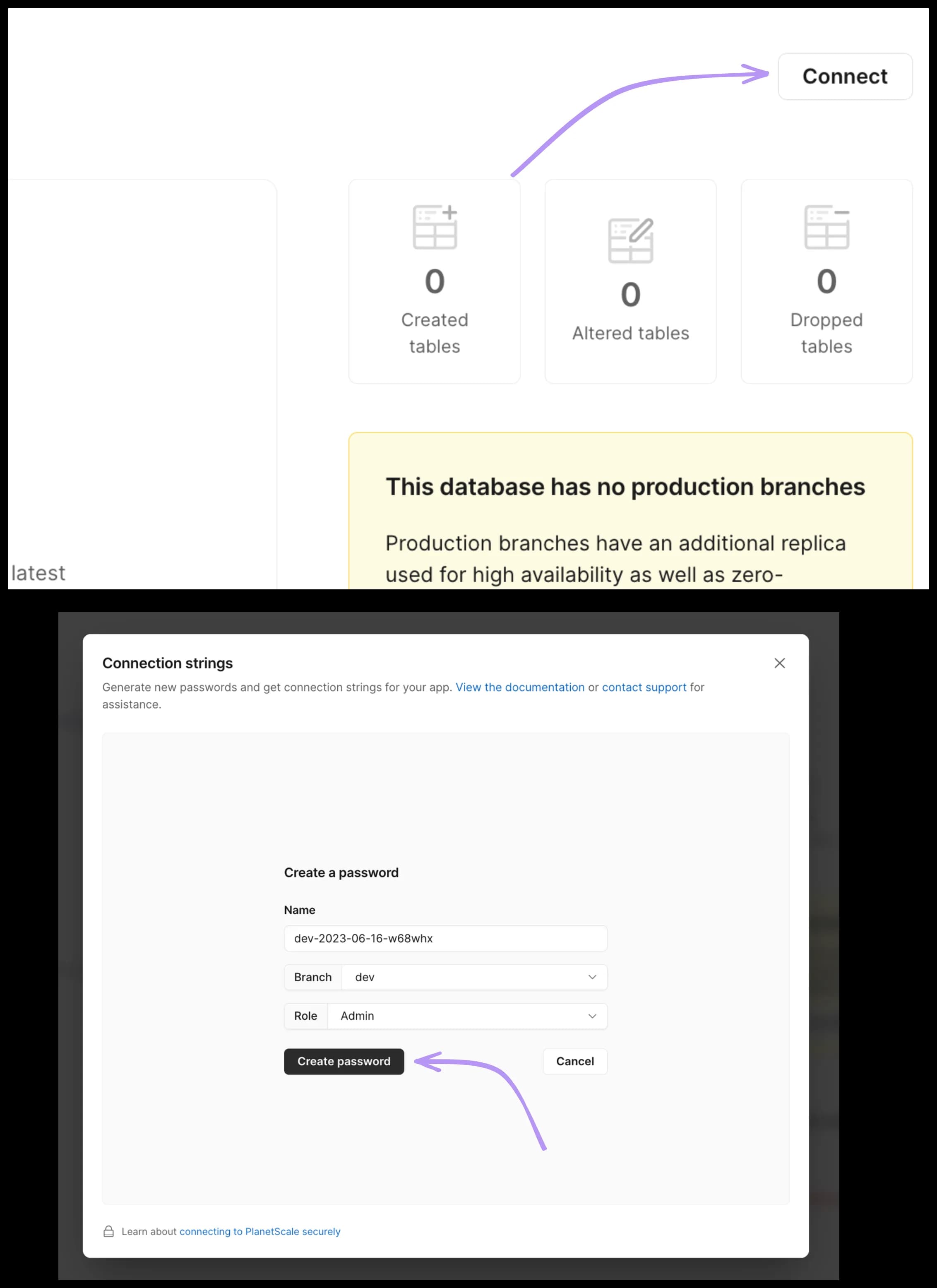 PlanetScale create database password