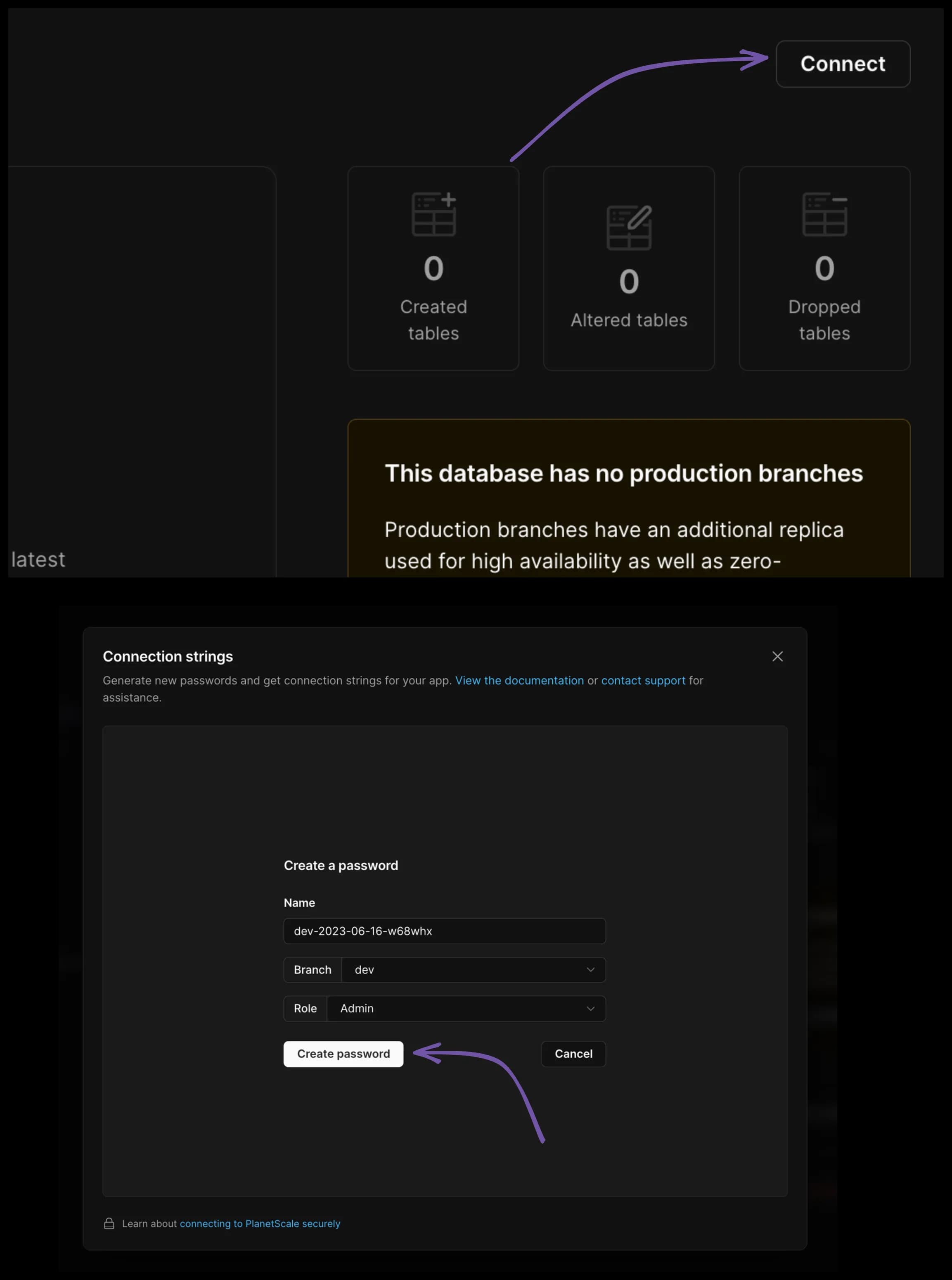 PlanetScale create database password