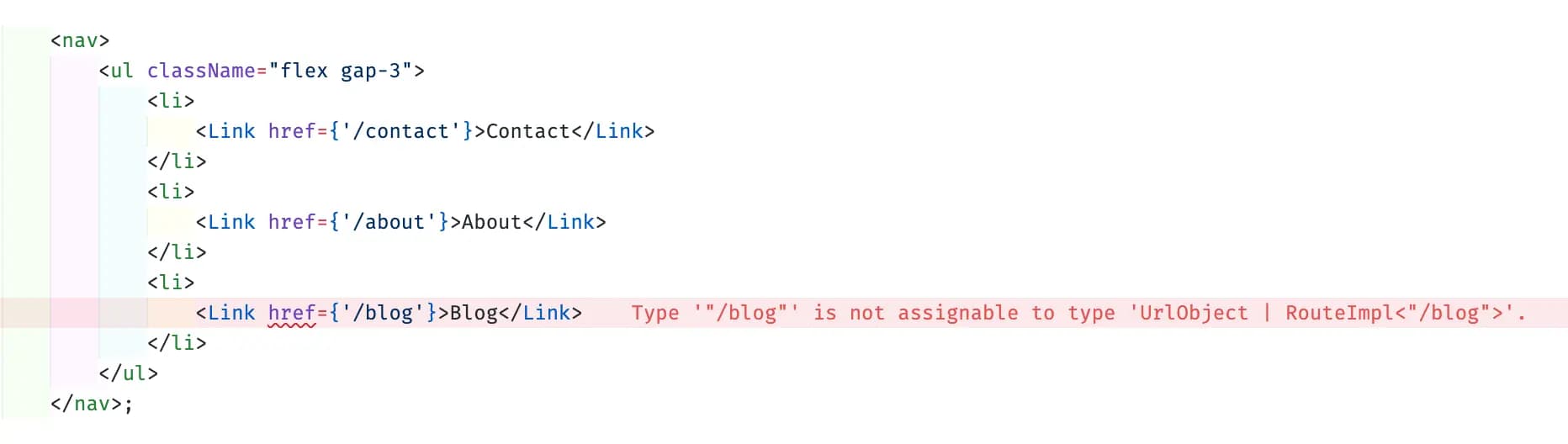 Screenshot of Visual Studio Code error if a route does not exist in Next.js app