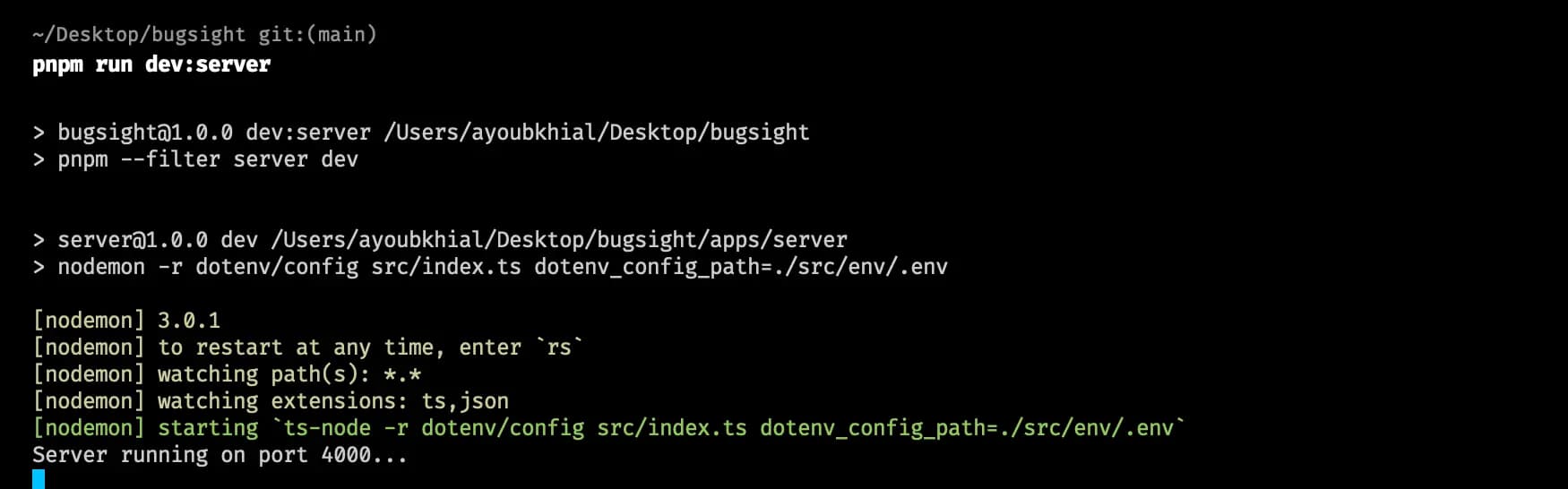 Running dev script on port 4000
