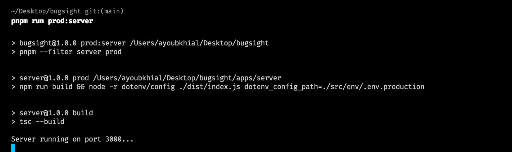 Running prod script on port 3000