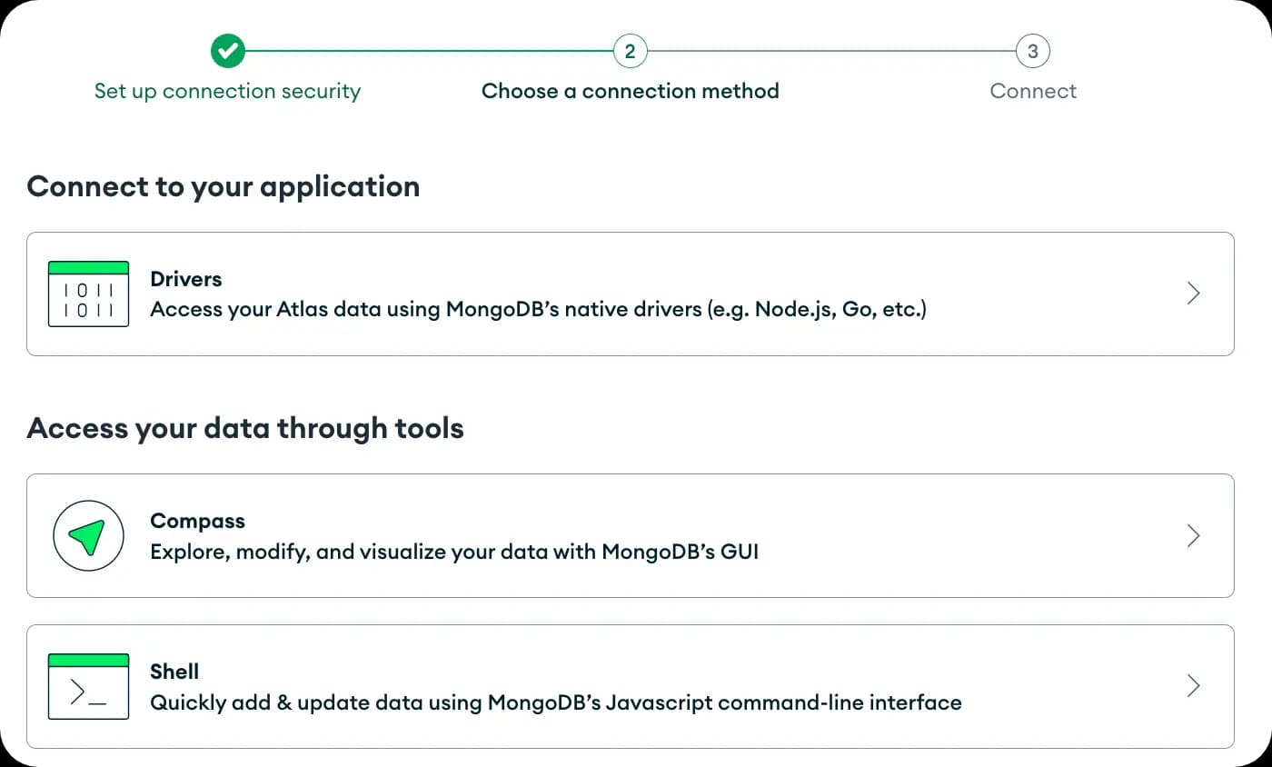 MongoDB Atlas - Connection method