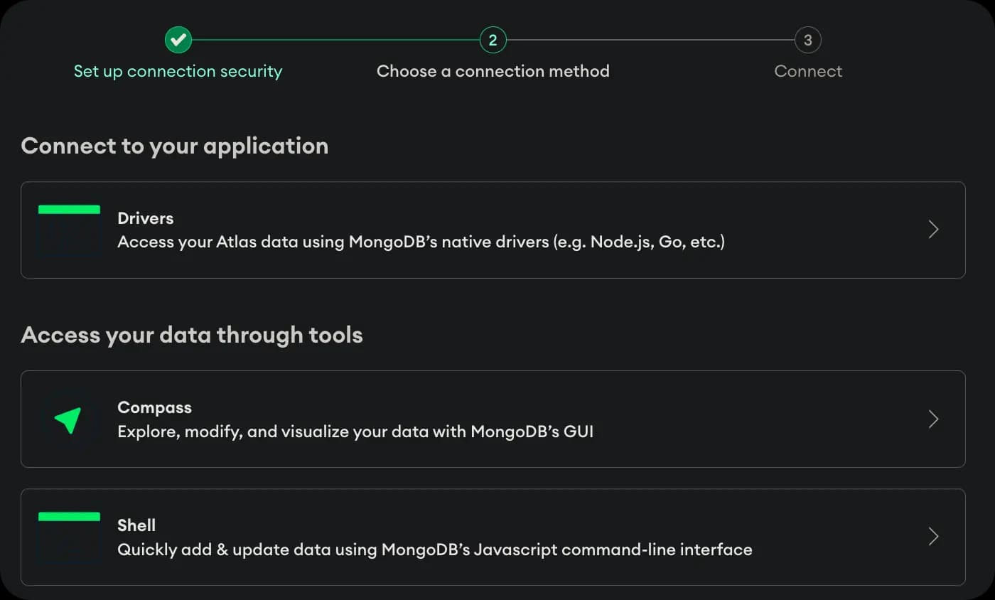 MongoDB Atlas - Connection method