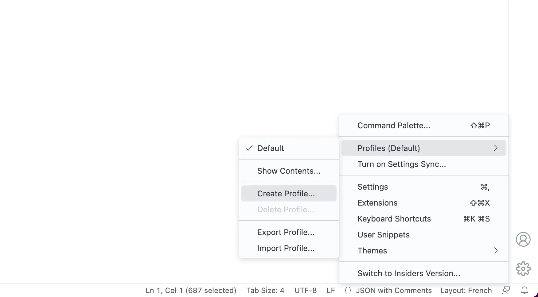 Create a new profile in VSCode