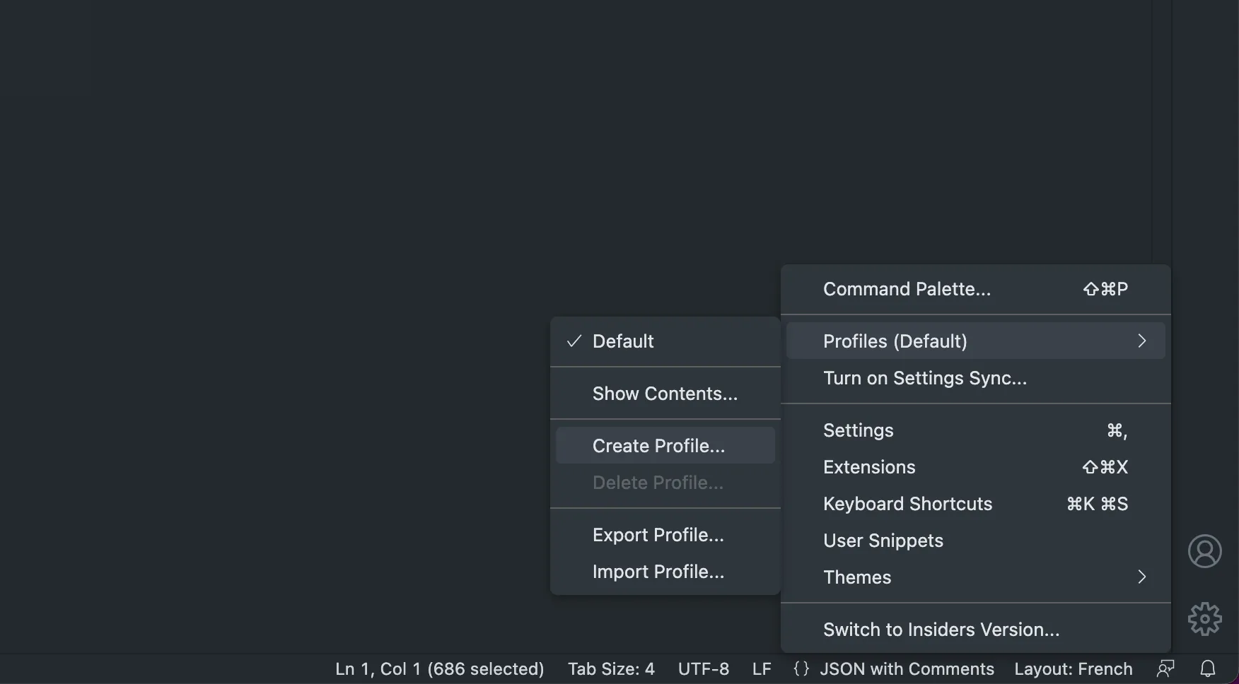 Create a new profile in VSCode