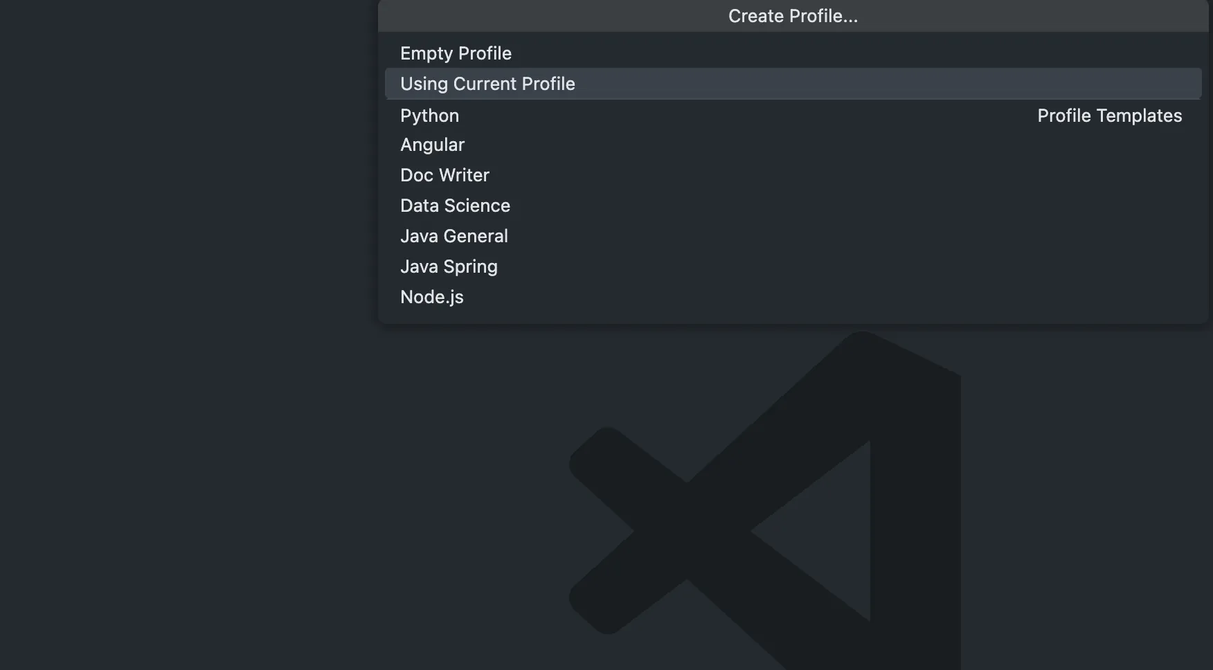 Create a new profile base on the current profile in VSCode