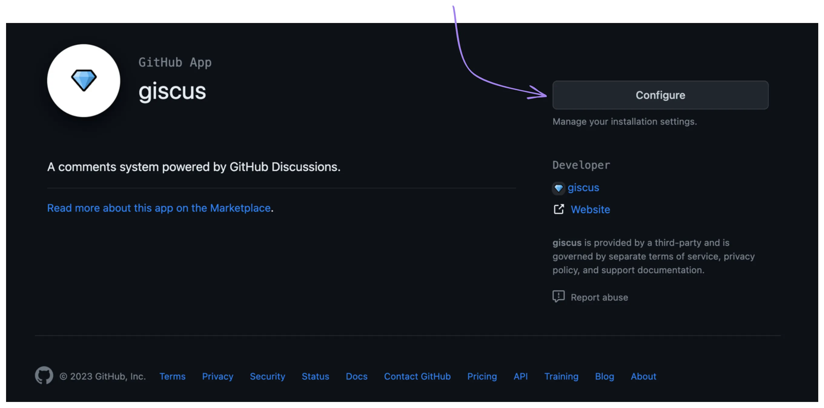 Giscus app page in GitHub Marketplace
