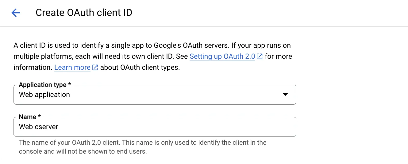 Google Console - Create OAuth Client ID