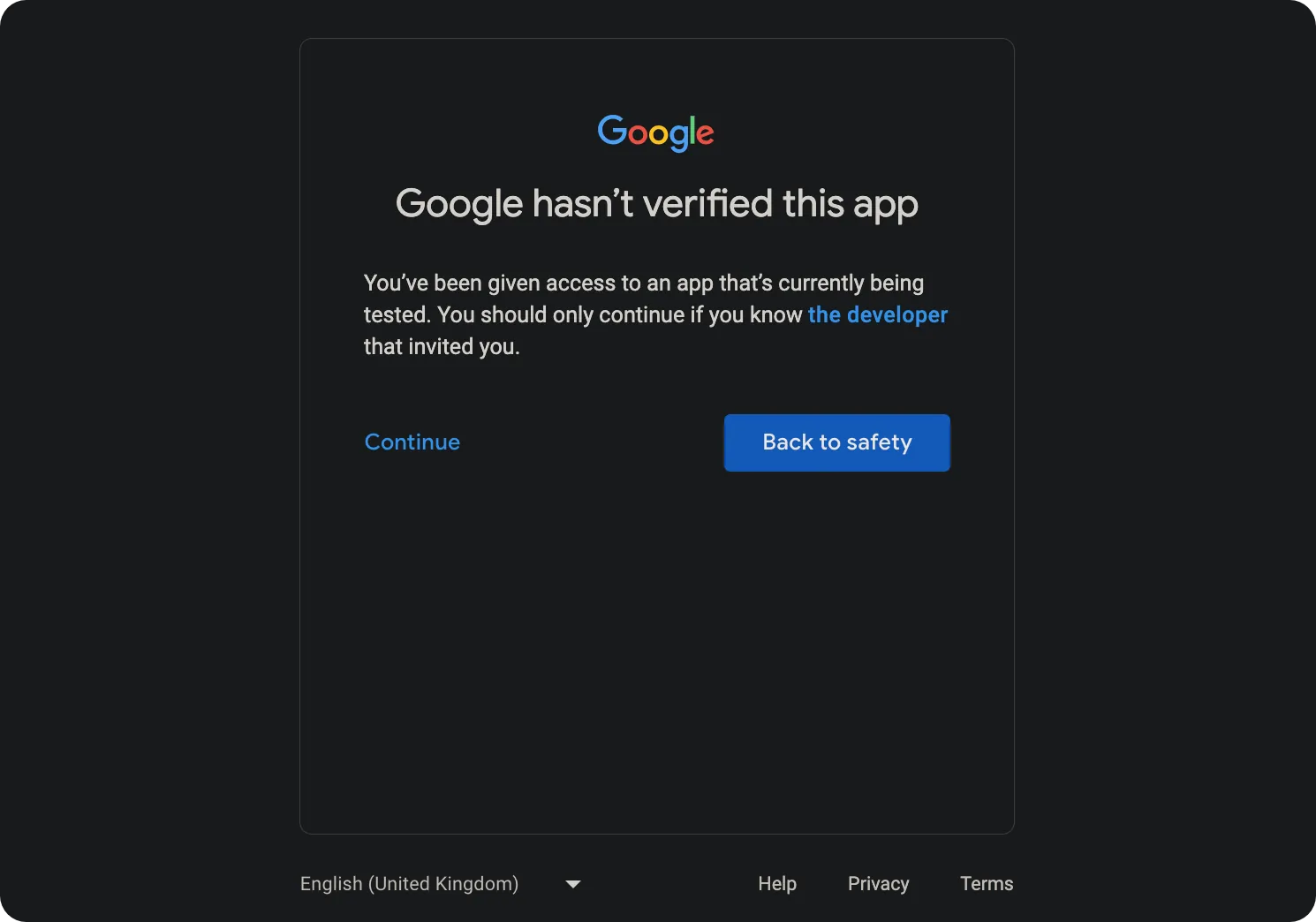 Google API Consent Screen - Unverified App