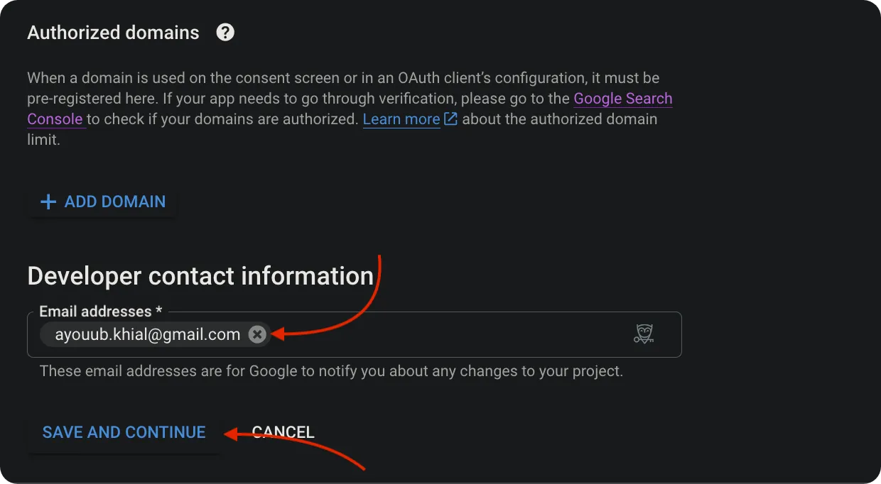 Google Console - OAuth Consent Screen Information