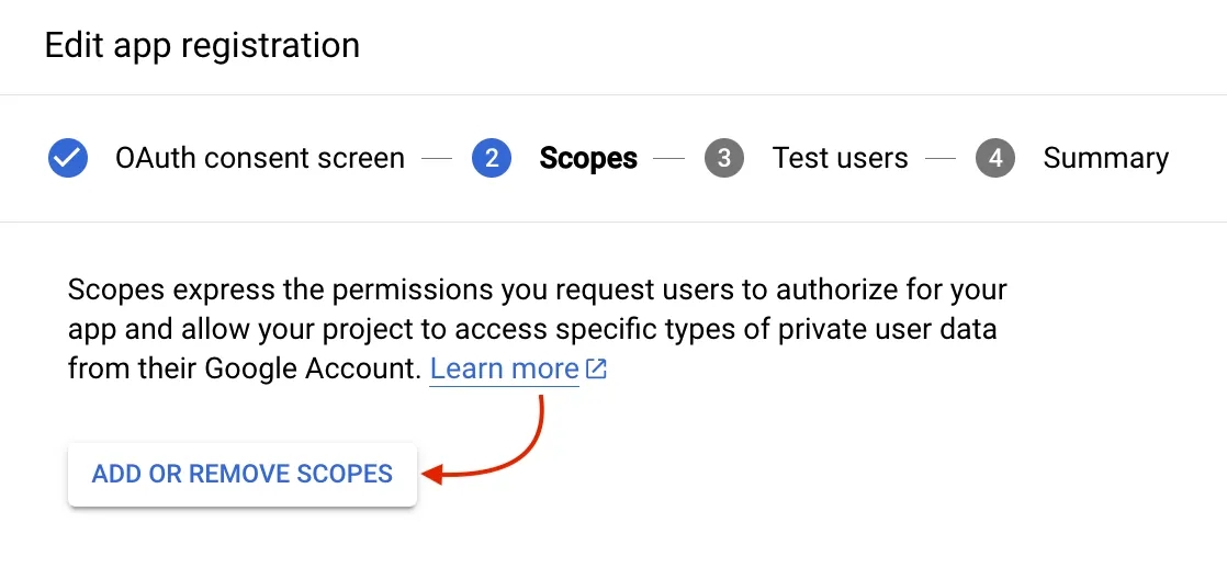 Google Console - OAuth Consent Screen Scopes