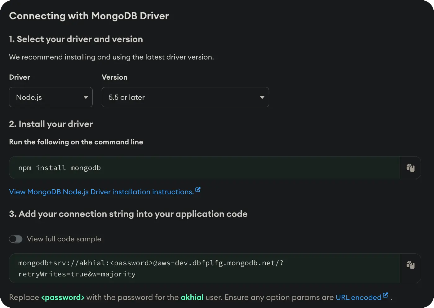 MongoDB Atlas - Connecting with MongoDB Driver