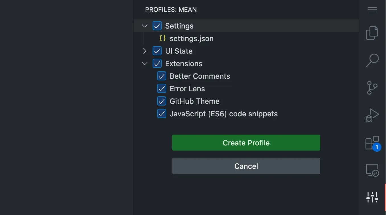 Import customization from the base profile when creating a new profile on VSCode